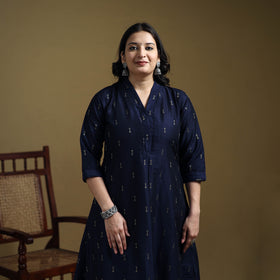Blue - Plain Spun Dupion Viscose Silk Buti A-Line Kurta for women 04