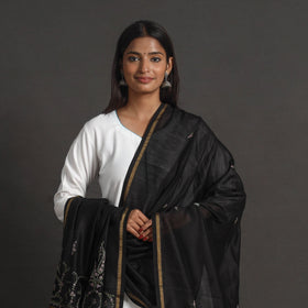 Black - handloom chanderi silk kashida embroidery dupatta