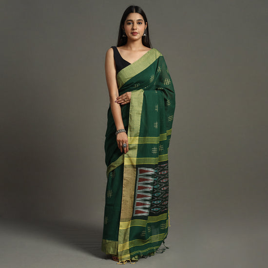 Green - Begampuri Handloom Cotton Saree with Ikat Border 20