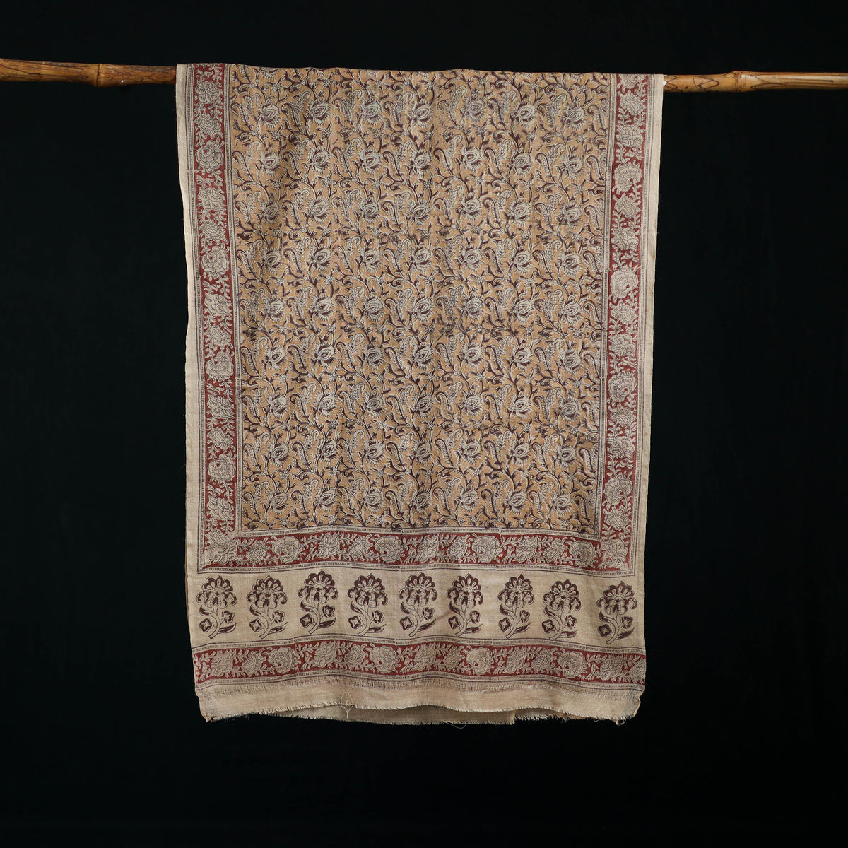 Pure Merino Wool Stole in Pedana Kalamkari Block Prints 34