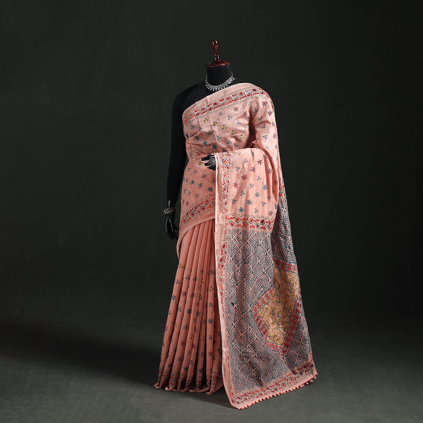 Hand Embroidered Chapa Work Silk Cotton Saree 29