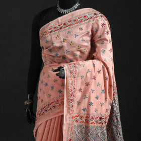 Hand Embroidered Chapa Work Silk Cotton Saree 29