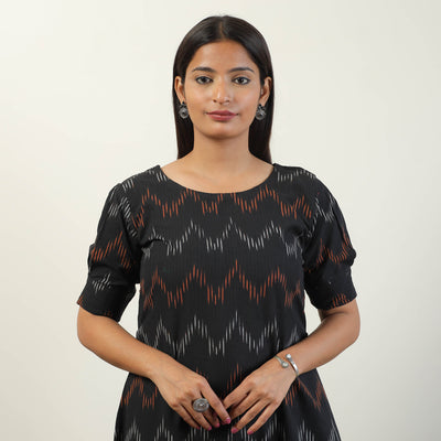 Black - Pochampally Ikat Weave Cotton Dress 04