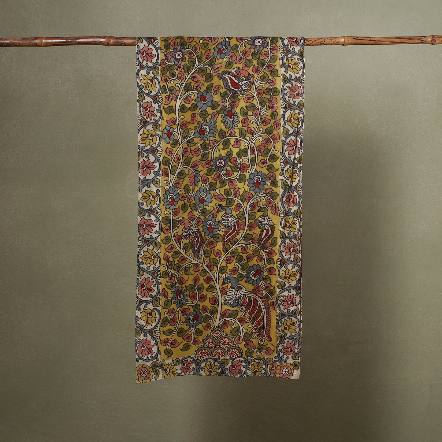 Yellow Handpainted Cotton Kalamkari Stole
