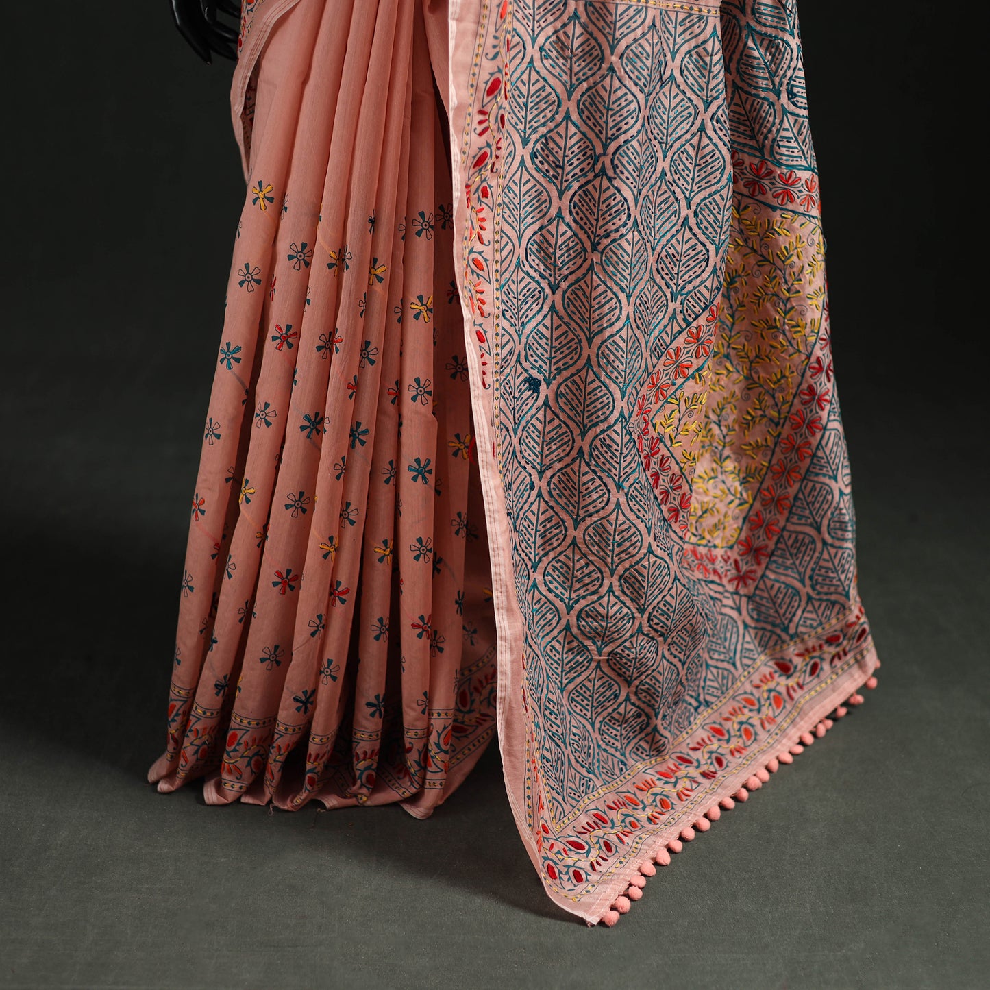 Hand Embroidered Chapa Work Silk Cotton Saree 29