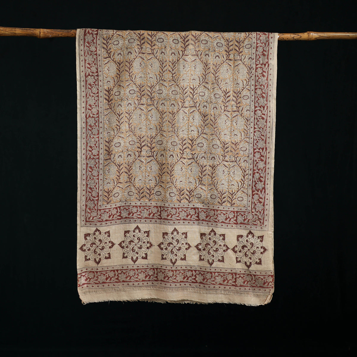 Pure Merino Wool Stole in Pedana Kalamkari Block Prints 30