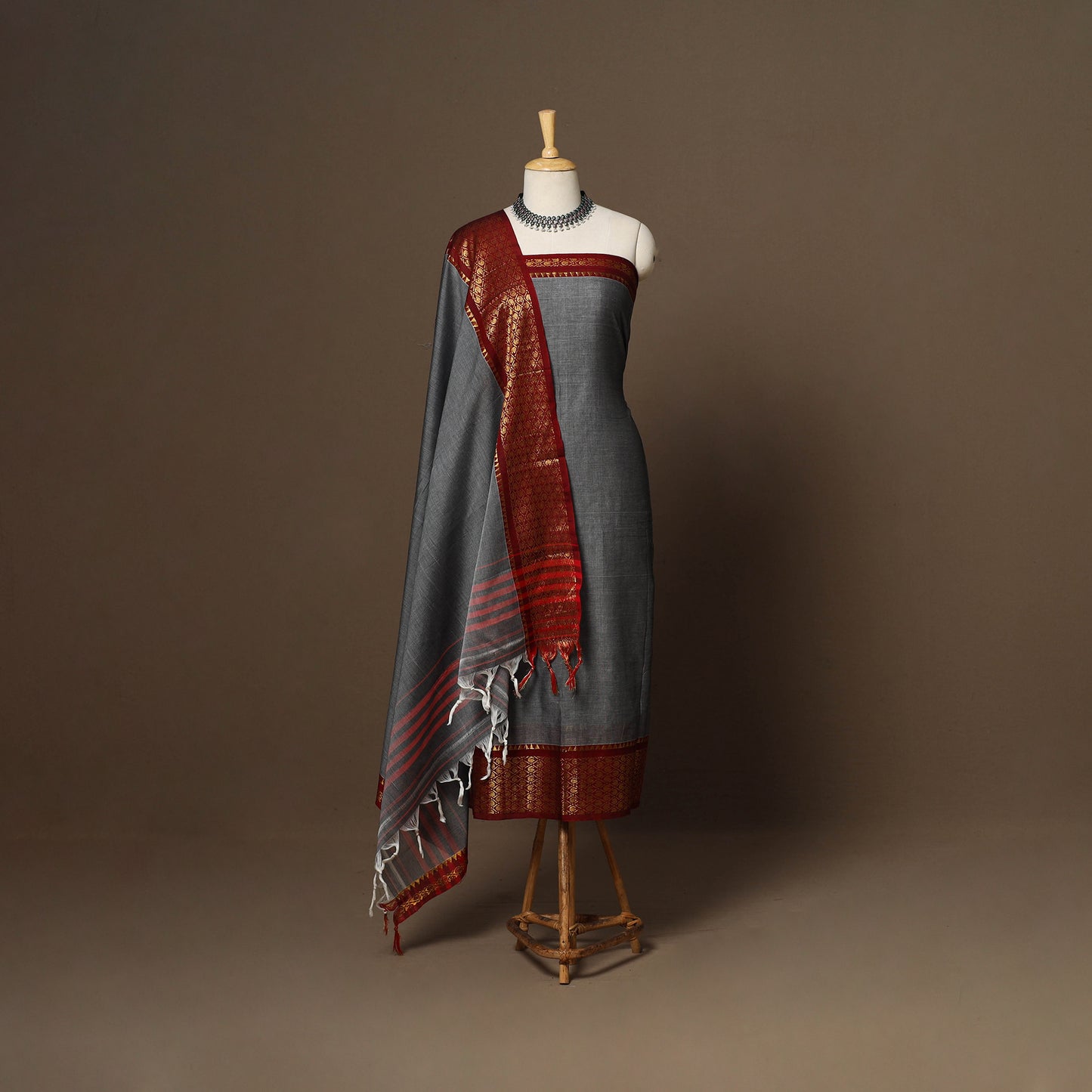 Grey - 3pc cotton unstitched dharwad dress material