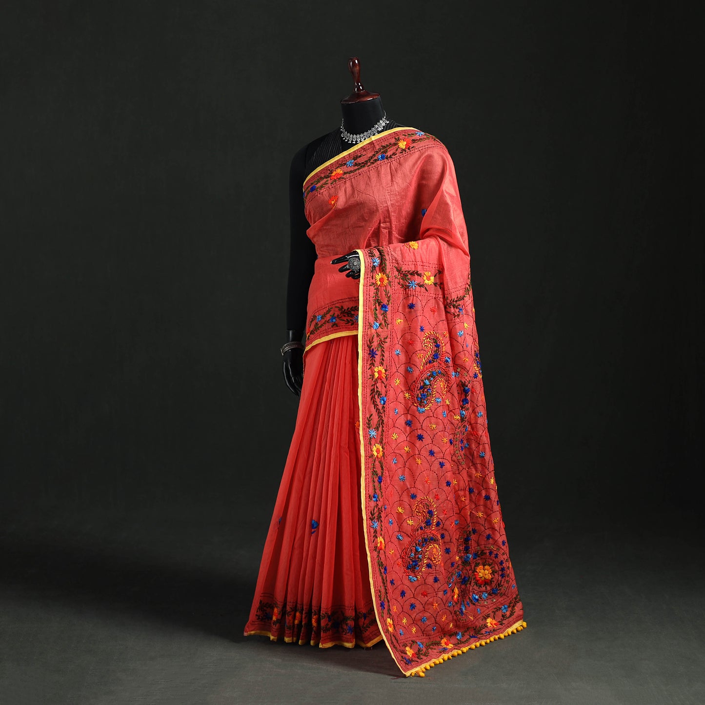 Hand Embroidered Chapa Work Silk Cotton Saree 30