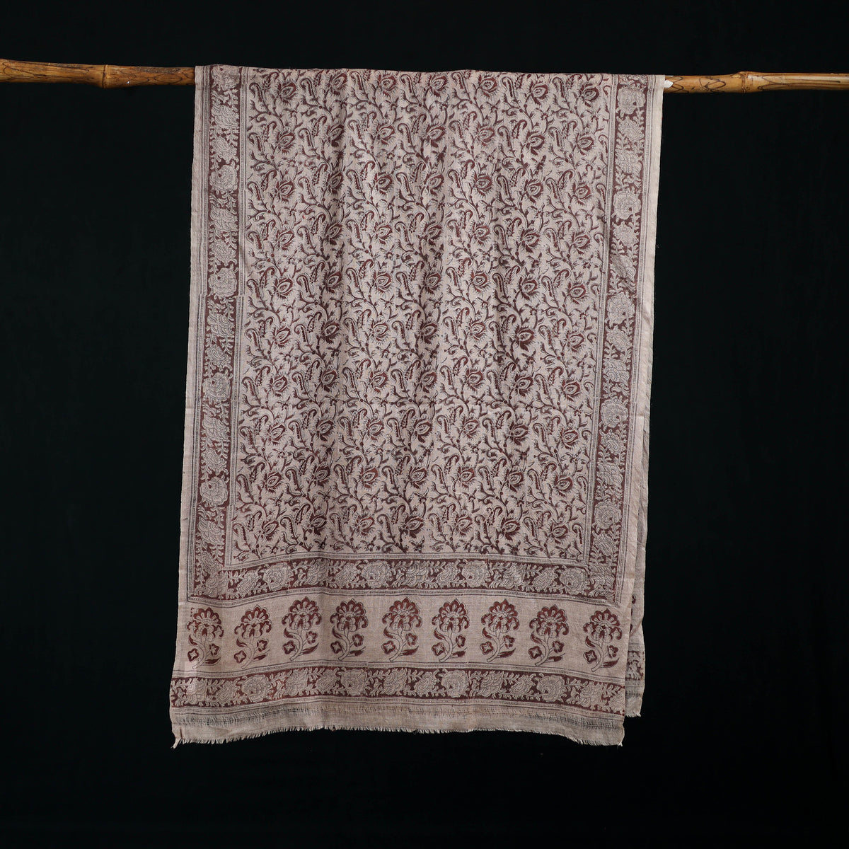Pure Merino Wool Stole in Pedana Kalamkari Block Prints 27