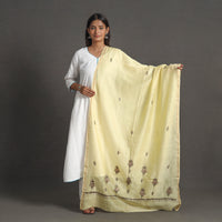 Yellow - Handloom Chanderi Silk Kashida Embroidery Dupatta 32