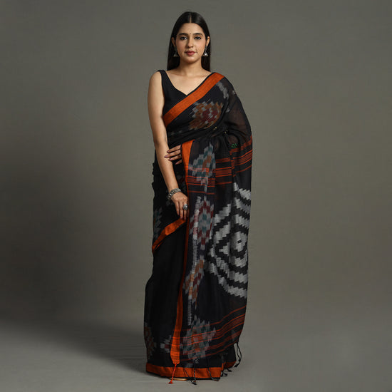 Black - Begampuri Handloom Cotton Saree with Ikat Border 21