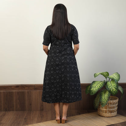 Black - Pochampally Ikat Weave Cotton Dress 02