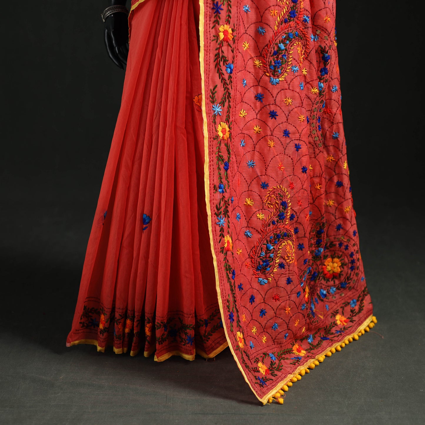 Hand Embroidered Chapa Work Silk Cotton Saree 30