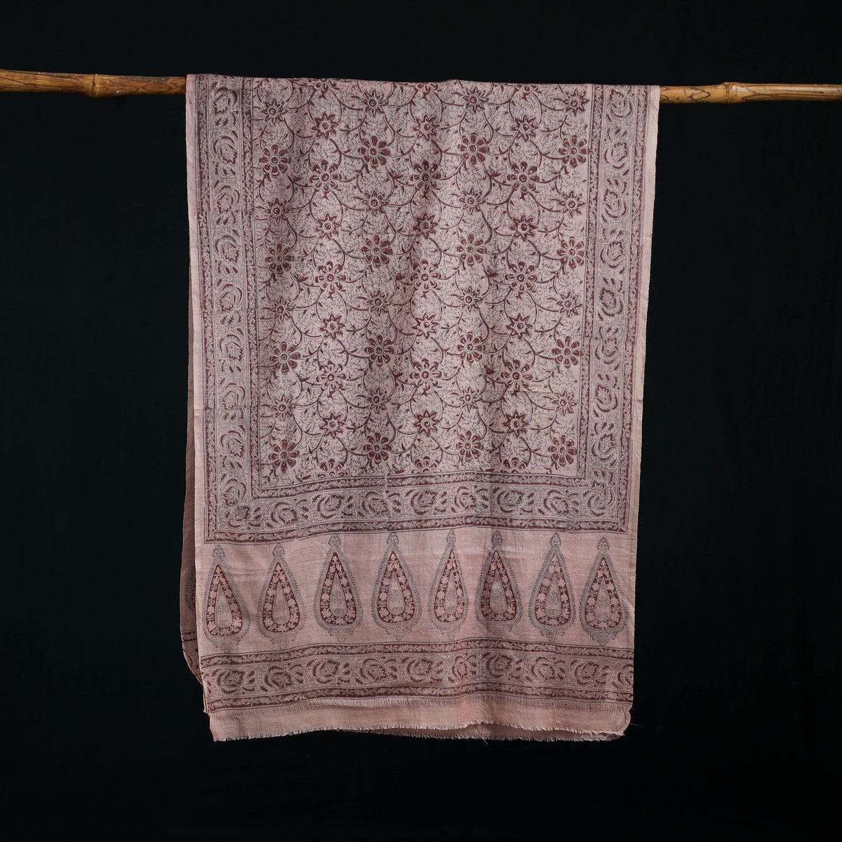 Pure Merino Wool Stole in Pedana Kalamkari Block Prints 22