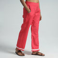 Pink Plain Flex Cotton Elasticated Palazzo with Lace Work