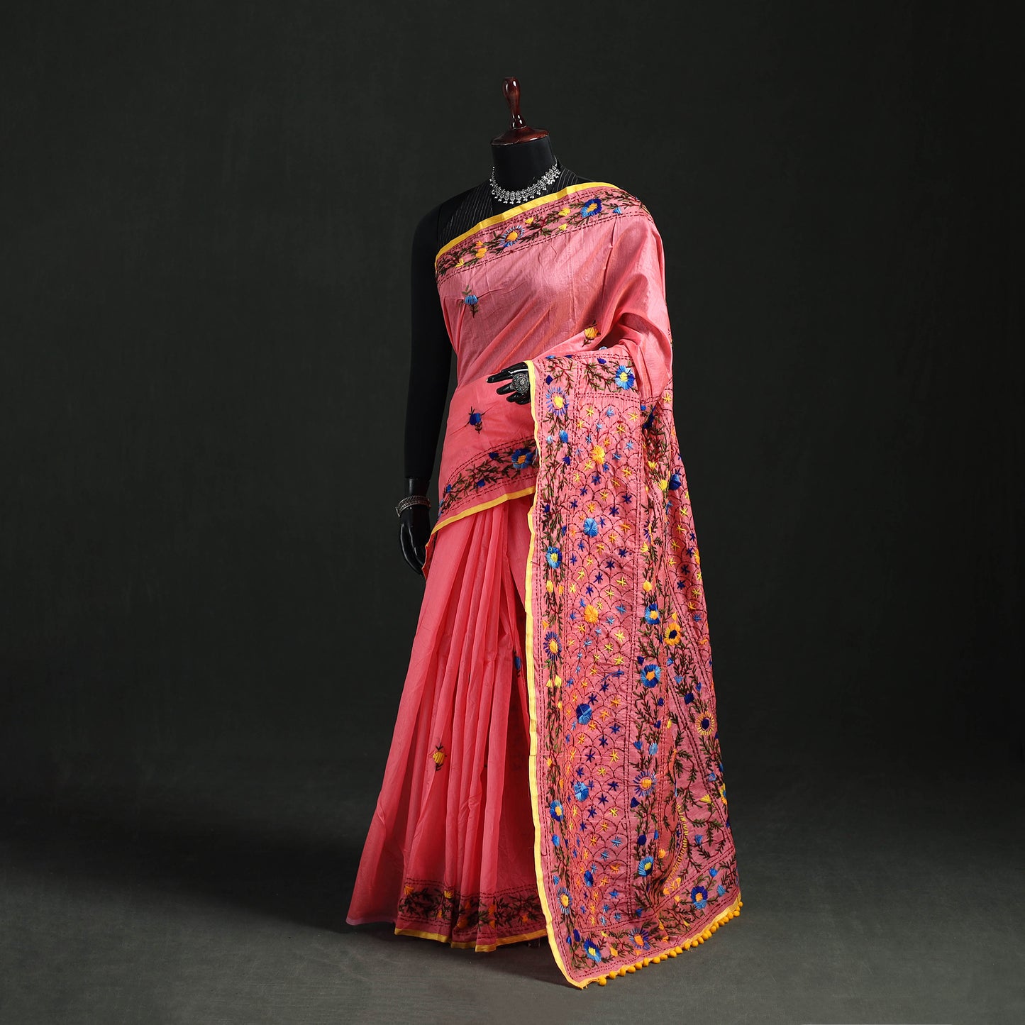 Hand Embroidered Chapa Work Silk Cotton Saree 31
