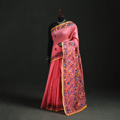 Hand Embroidered Chapa Work Silk Cotton Saree 31