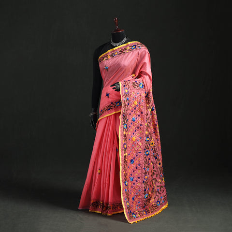 Hand Embroidered Chapa Work Silk Cotton Saree 31