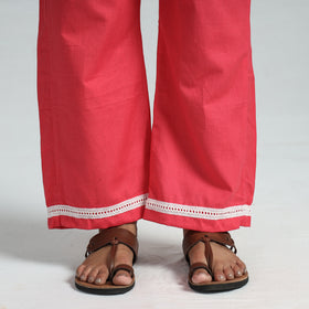 Pink Plain Flex Cotton Elasticated Palazzo with Lace Work