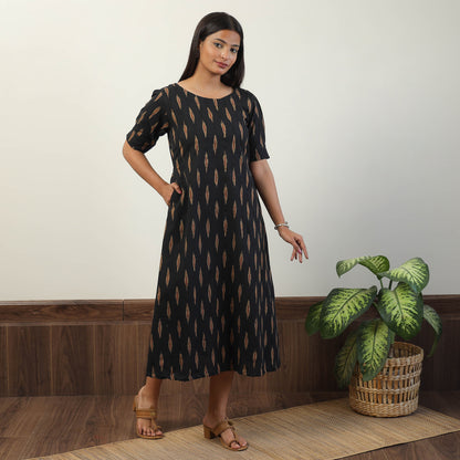 Black - Pochampally Ikat Weave Cotton Dress 01