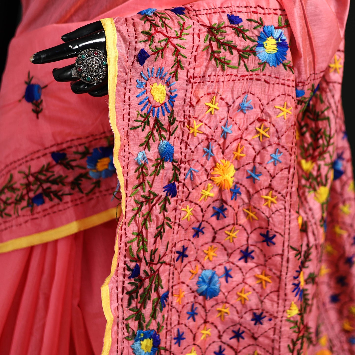Hand Embroidered Chapa Work Silk Cotton Saree 31