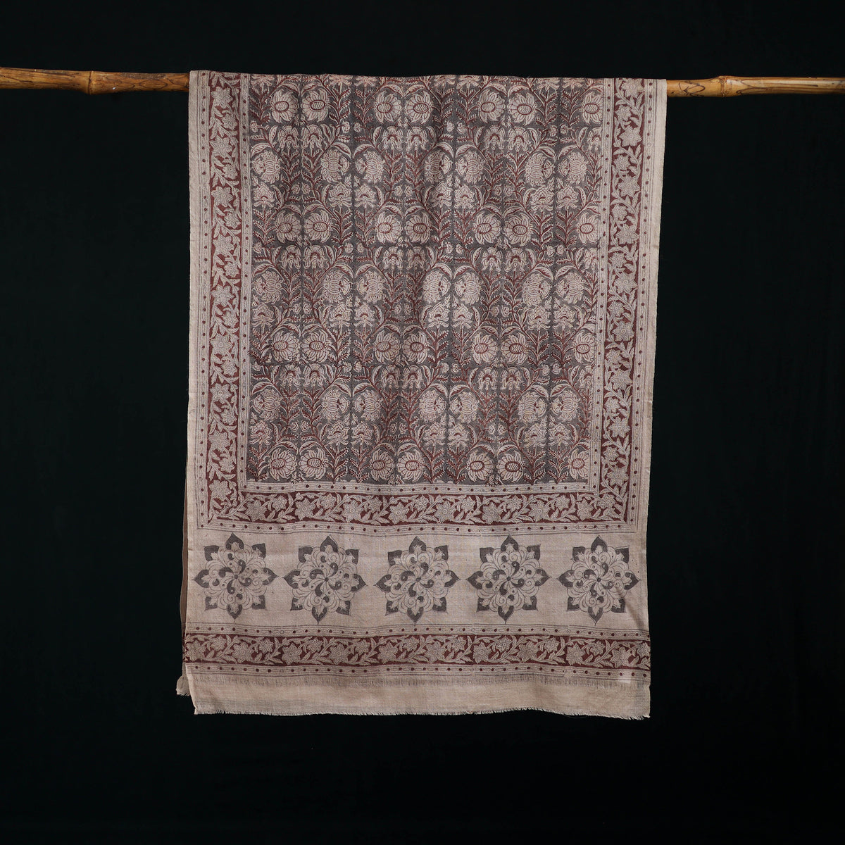 Pure Merino Wool Stole in Pedana Kalamkari Block Prints 19