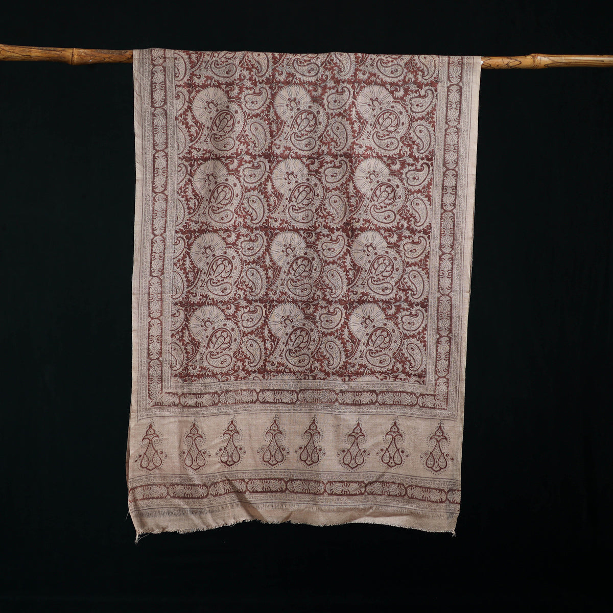 Pure Merino Wool Stole in Pedana Kalamkari Block Prints 17