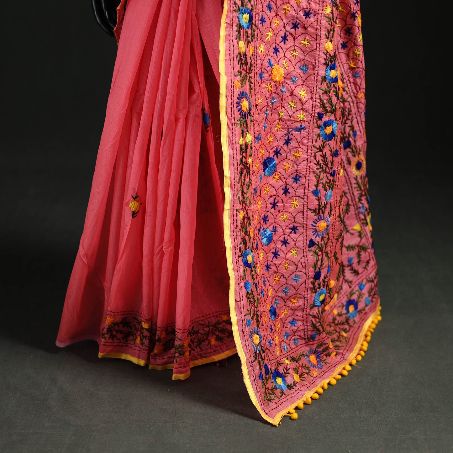 Hand Embroidered Chapa Work Silk Cotton Saree 31