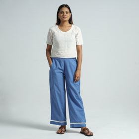 Buy Plain Handloom Jhiri Cotton Elasticated Palazzo with Lace Work 10 Online at iTokri.com