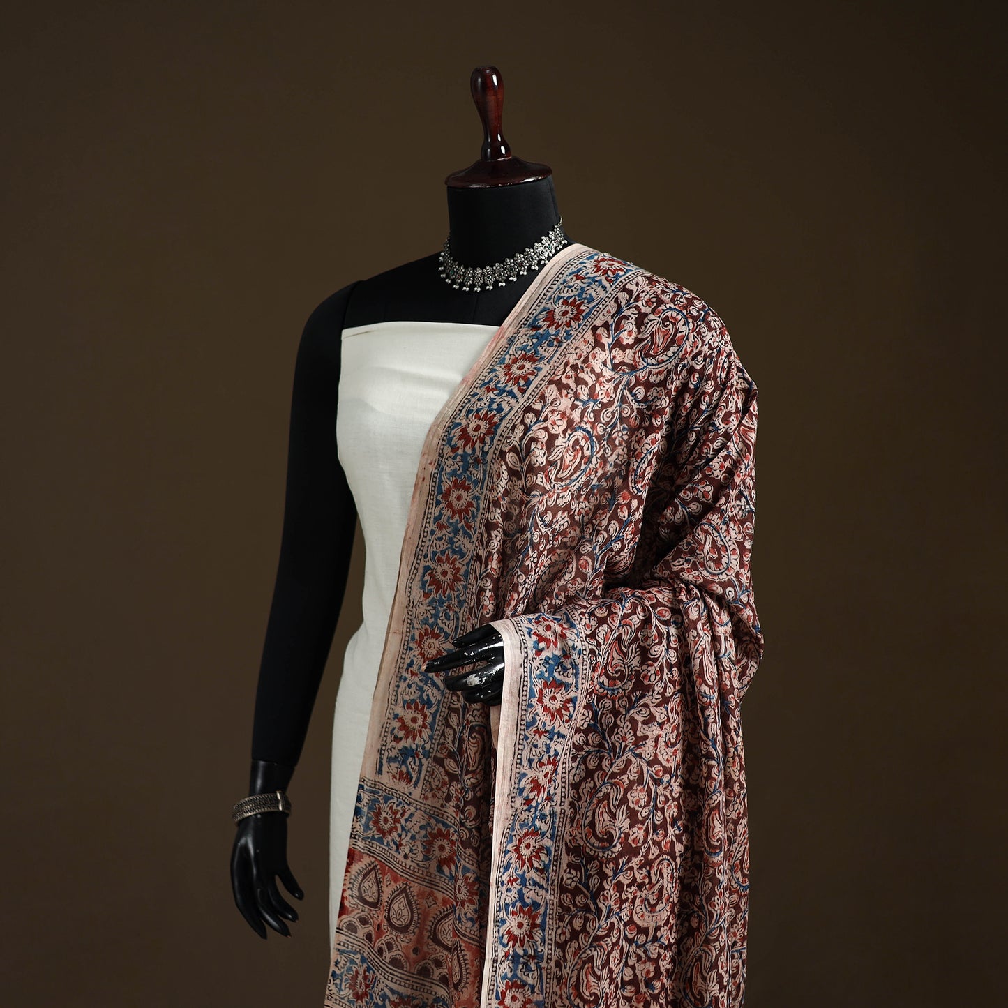 Kalamkari Hand Block Print Natural Dyed Cotton Dupatta 38