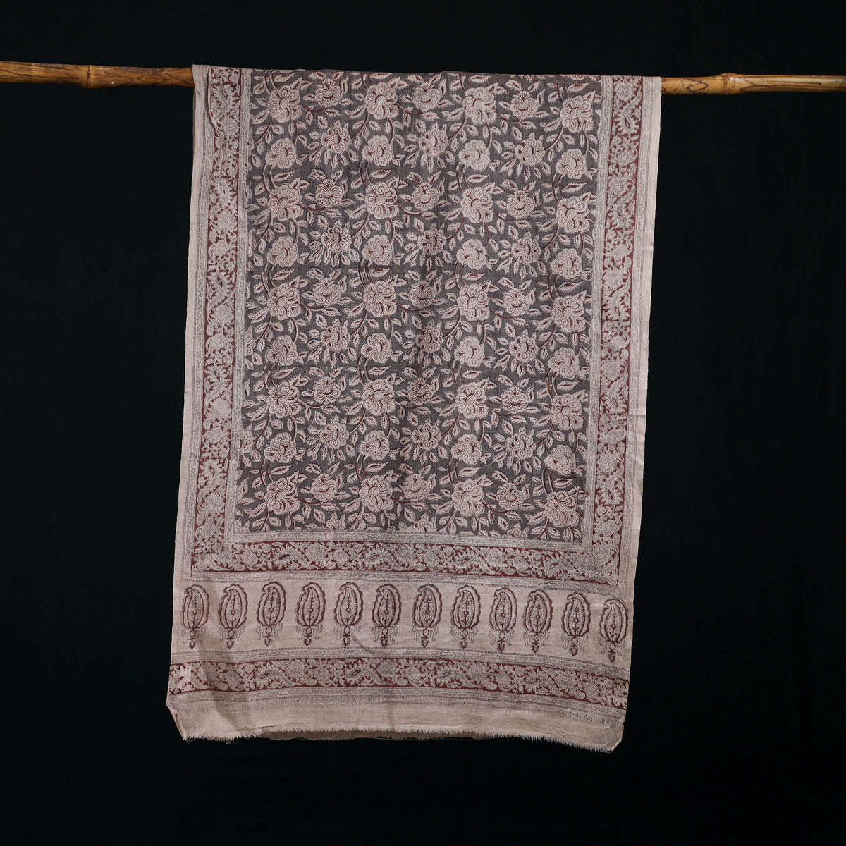 Pure Merino Wool Stole in Pedana Kalamkari Block Prints 15