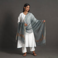 Grey - Kota Doria Silk Cotton Kashida Embroidery Dupatta 36