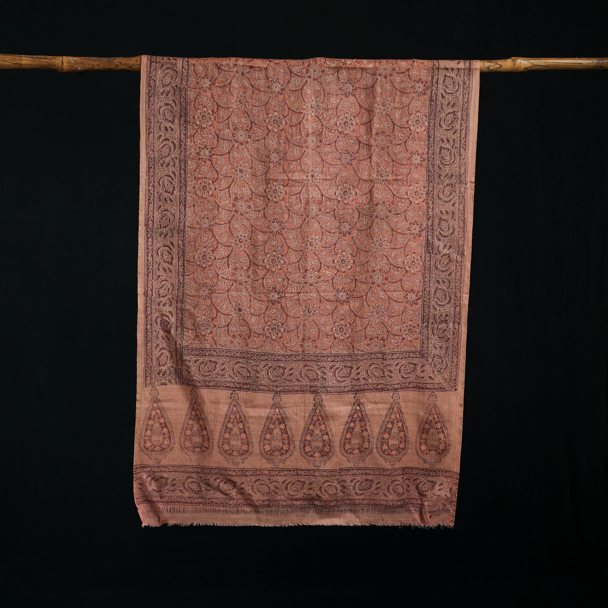 Pure Merino Wool Stole in Pedana Kalamkari Block Prints 14