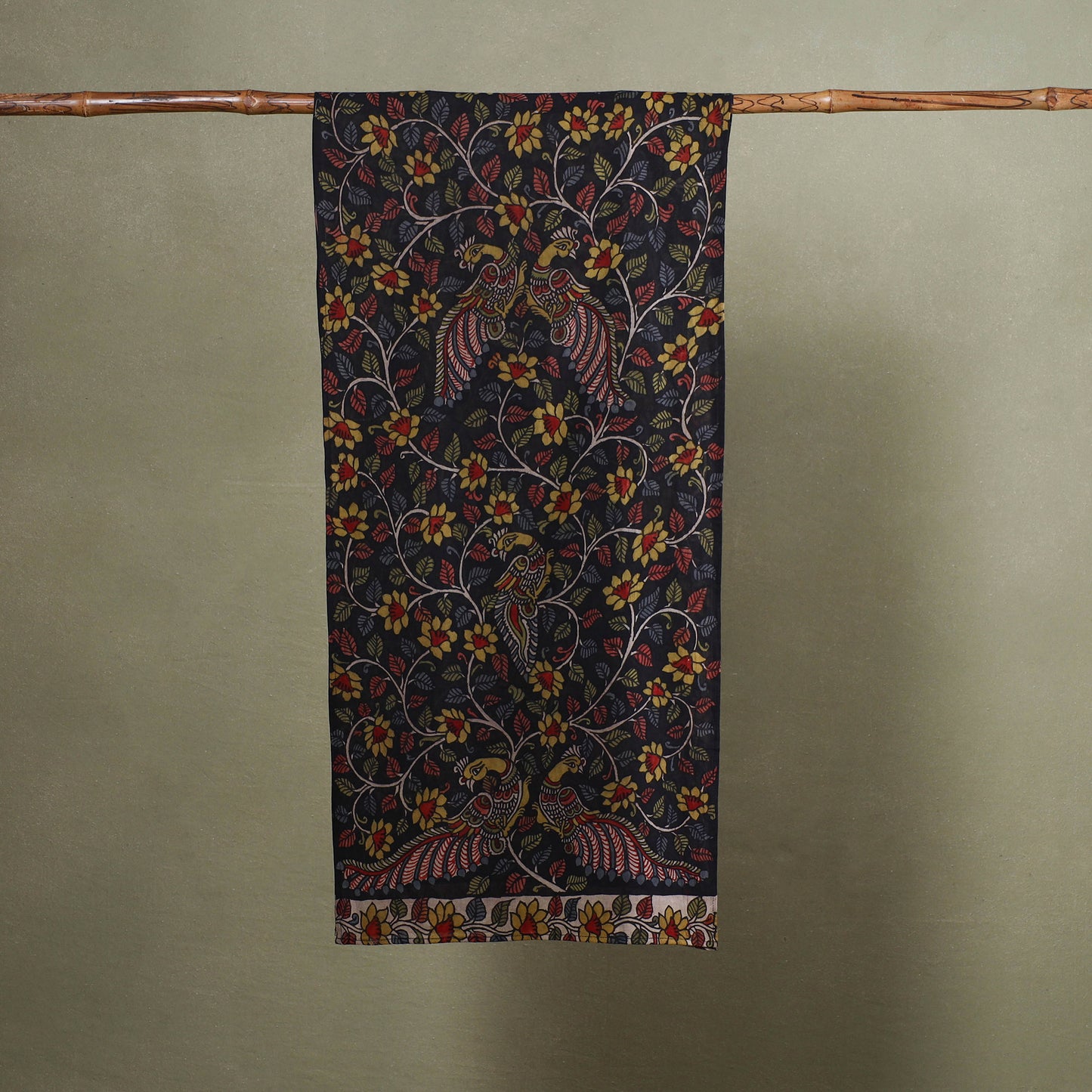 Black Handpainted Cotton Kalamkari Stole