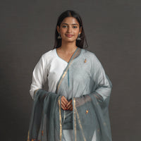 Grey - Kota Doria Silk Cotton Kashida Embroidery Dupatta 36