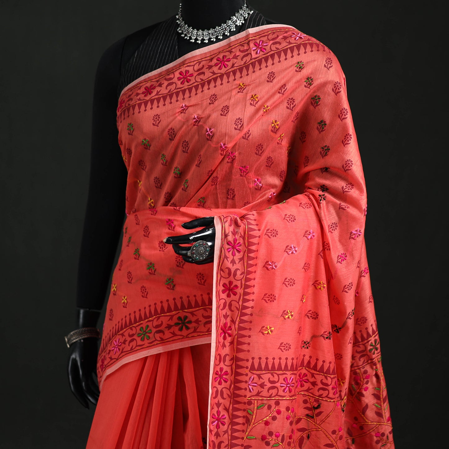 Hand Embroidered Chapa Work Silk Cotton Saree 32