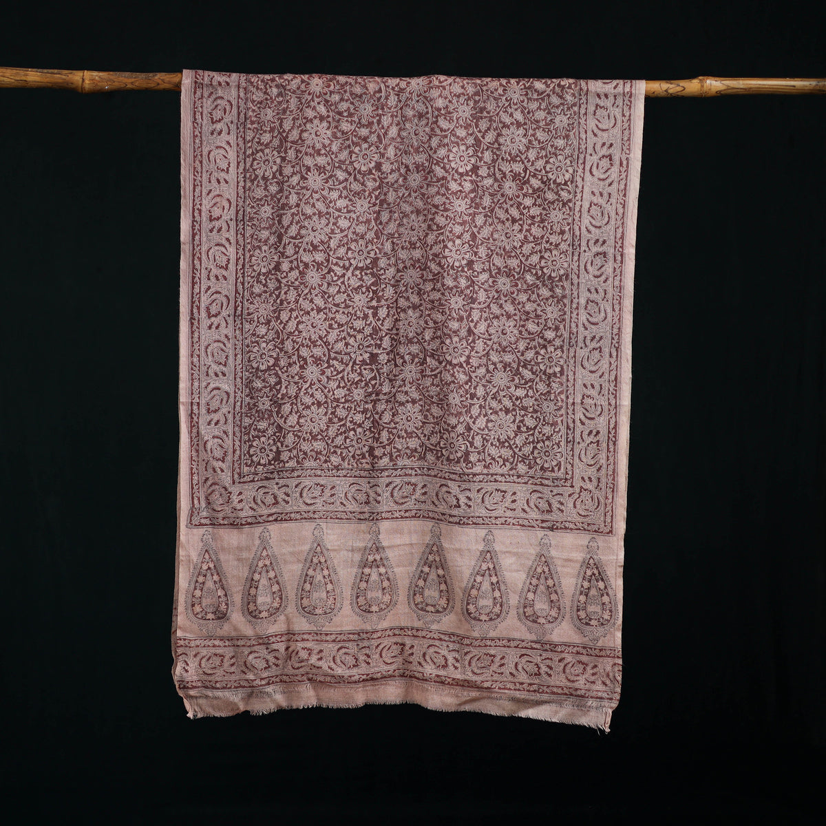 Pure Merino Wool Stole in Pedana Kalamkari Block Prints 13