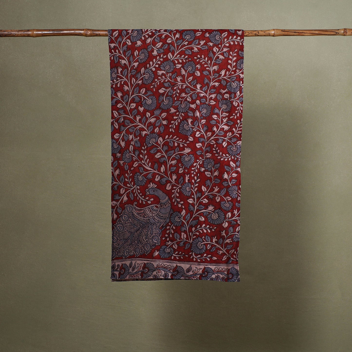 Red Handpainted Cotton Kalamkari Stole