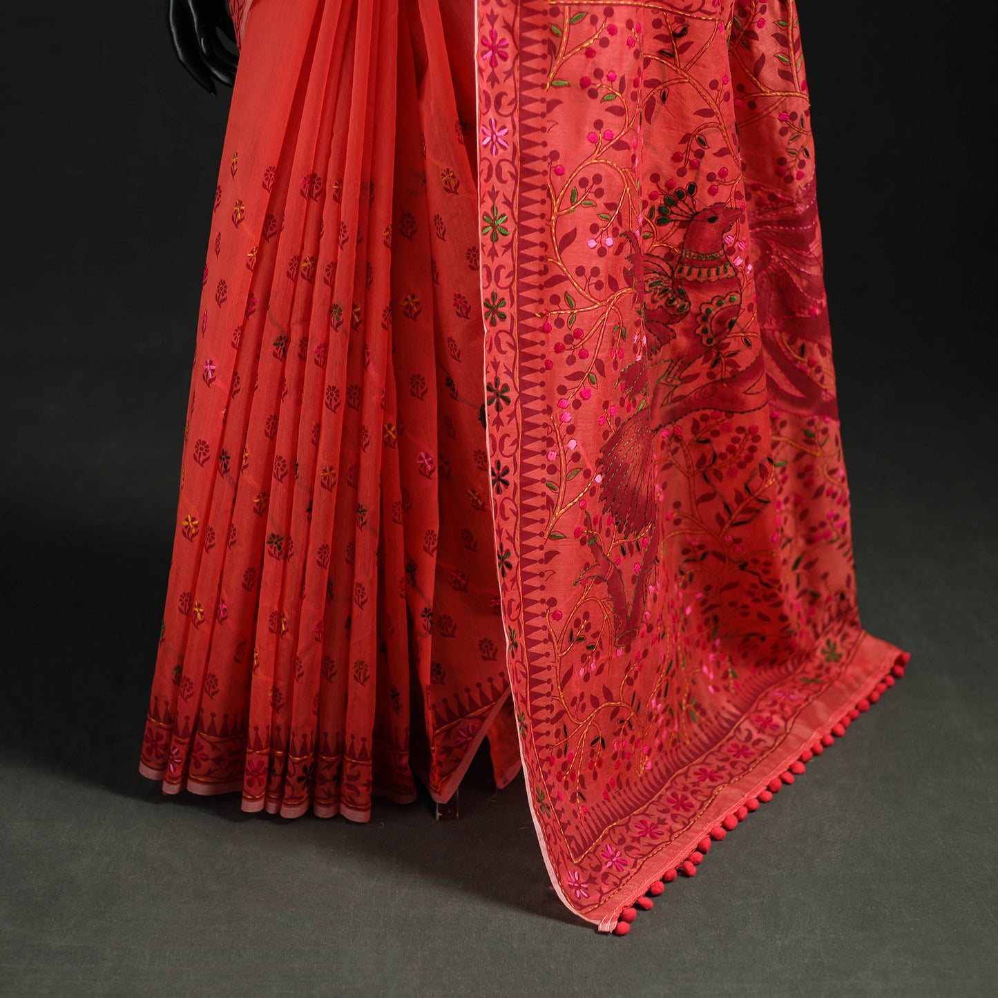 Hand Embroidered Chapa Work Silk Cotton Saree 32