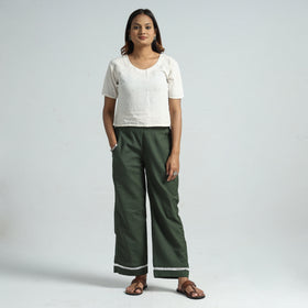 Green Plain Flex Cotton Elasticated Palazzo with Lace Work