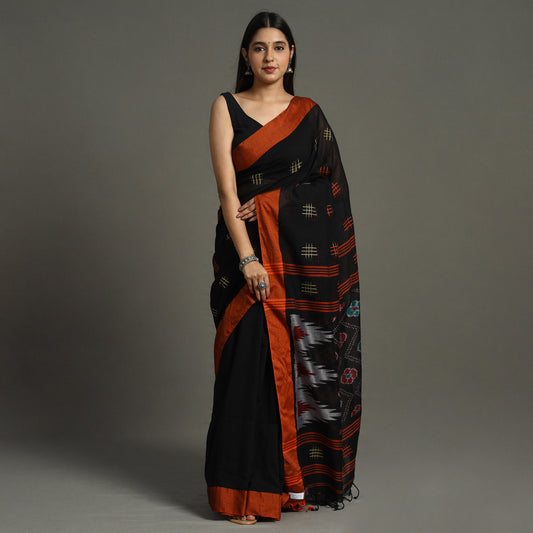 Black - Begampuri Handloom Cotton Saree with Ikat Border 23