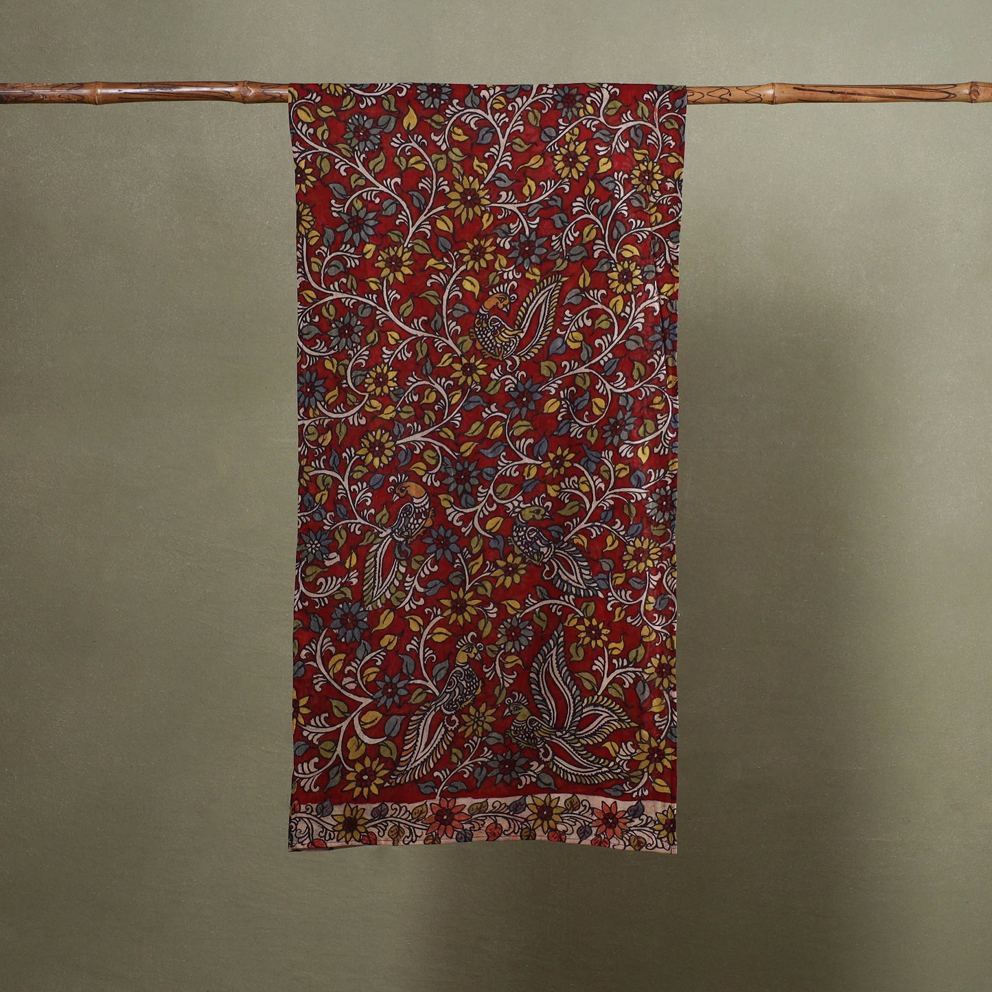 Red Handpainted Cotton Kalamkari Stole