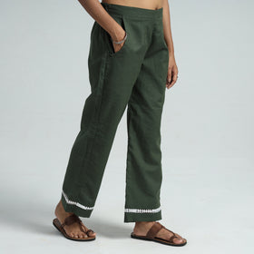 Green Plain Flex Cotton Elasticated Palazzo with Lace Work