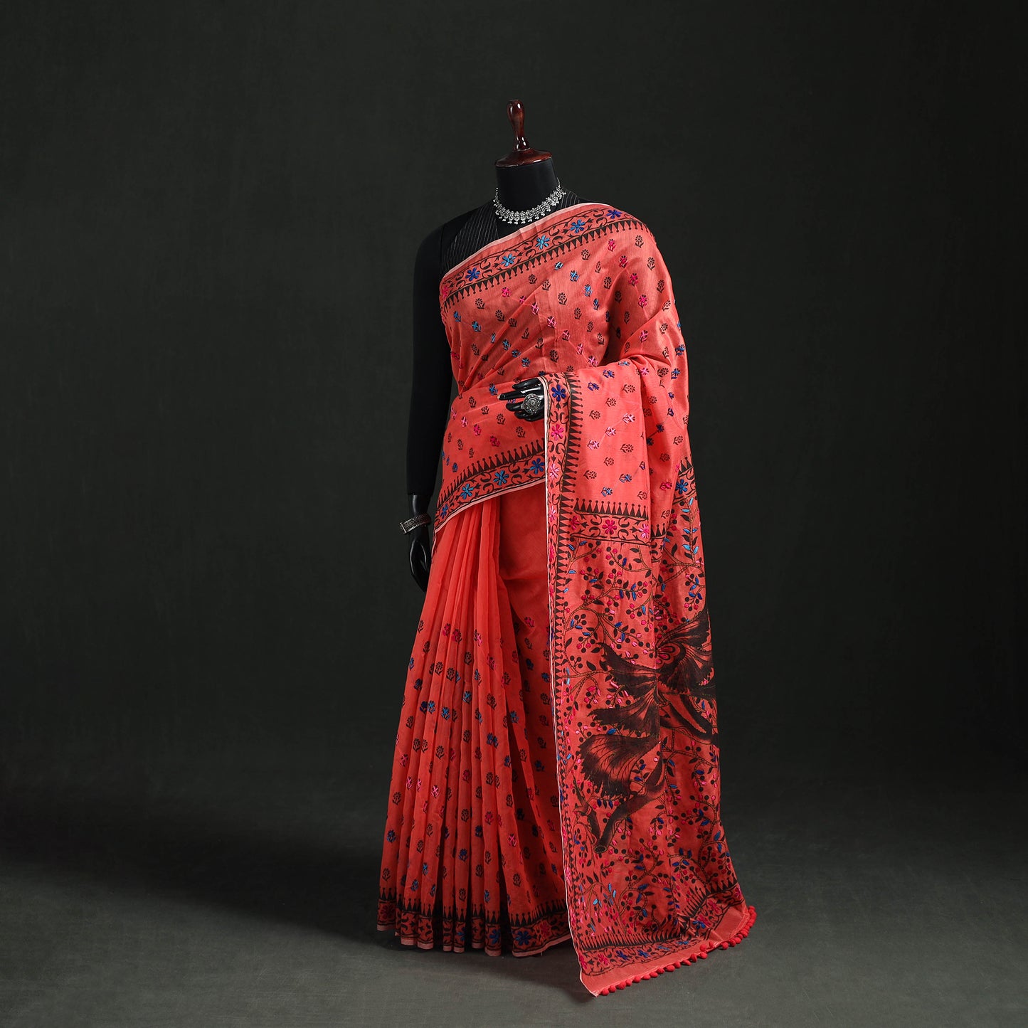 Hand Embroidered Chapa Work Silk Cotton Saree 33