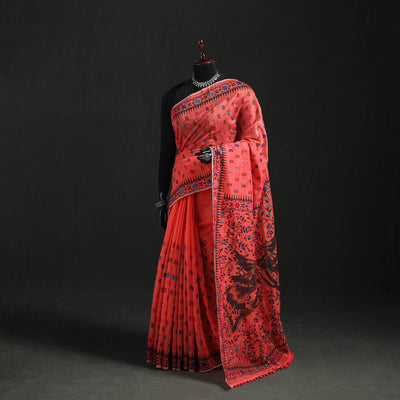 Hand Embroidered Chapa Work Silk Cotton Saree 33