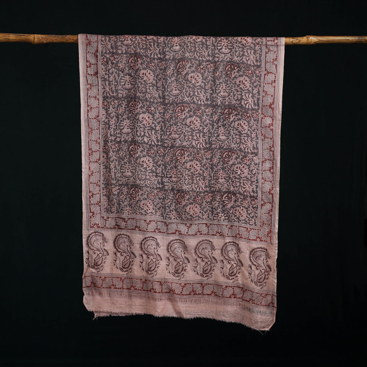 Pure Merino Wool Stole in Pedana Kalamkari Block Prints 09