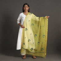 Yellow - Kota Doria Silk Cotton Kashida Embroidery Dupatta 38