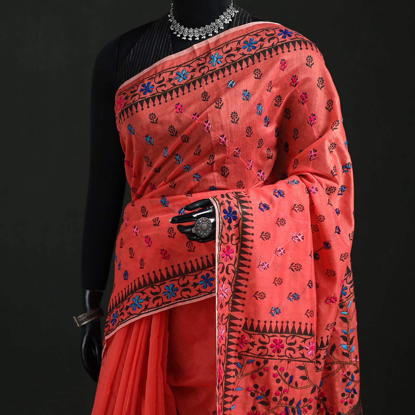 Hand Embroidered Chapa Work Silk Cotton Saree 33