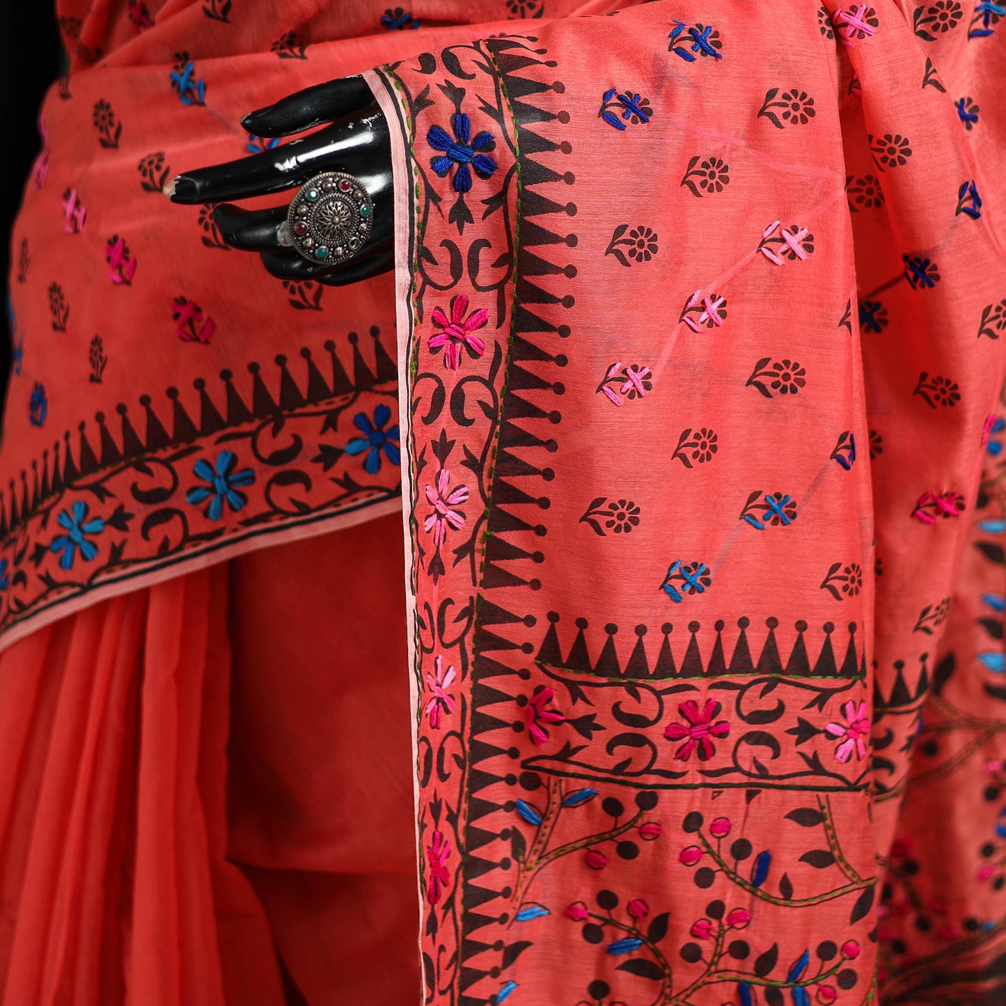 Hand Embroidered Chapa Work Silk Cotton Saree 33