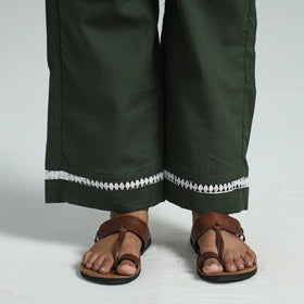 Green Plain Flex Cotton Elasticated Palazzo with Lace Work